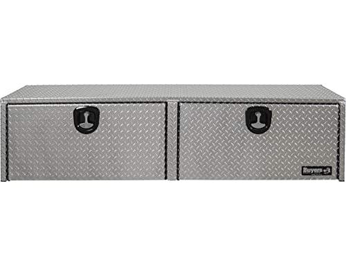 Image of Buyers Products 1701565 Silver Aluminum Diamond Tread Topsider Truck Tool Box, 18x16x90 Inch, Made in USA, Professional Grade, Heavy Duty, Corrosion Resistant, Dual Drop Doors, Compression Latch