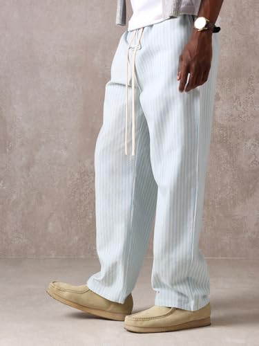 ZAFUL Mens Wide Leg Casual Pants Drawstring Color Block Striped Relaxed Fit Skater Trousers with Pockets3