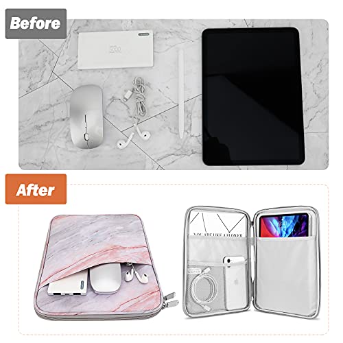 MoKo-Funda-Protectora-de-9-11-Pulgadas-Bolsa-para-iPad-Pro-11-202120202018-iPad-8th-7th-Generation-102-iPad-Air-4-109-iPad-97-Tablet-o-Ordenador-de-Poliester-con-Bolsillos-Marmol-Rosa-Gris
