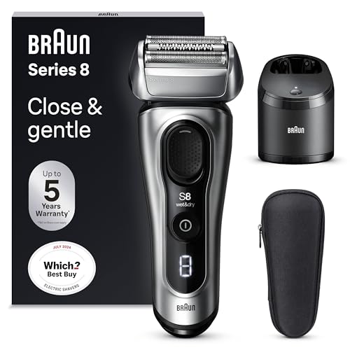 Braun Series 8 Electric Shaver for Men, 4+1 Shaving Elements & Precision Long Hair Trimmer, SmartCare Center, Wet & Dry Electric Razor For Men with 60 Min. Runtime, Gifts for Men,8567cc, Silver