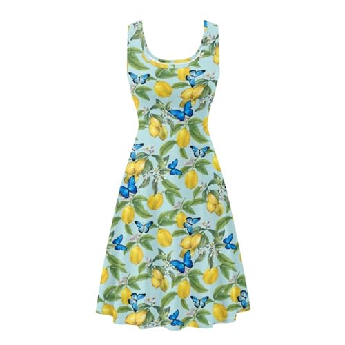 Image of Women Stylish Tank Dresses Sleeveless Round Neck Midi Casual Dress with Pocket for Summer