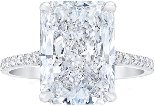 4-8CT Radiant Cut Colorless VVS1 Moissanite Engagement Ring for Women Hidden Halo Wedding Ring Solitaire Promise Ring for Bridal Gifts Anniversary Ring