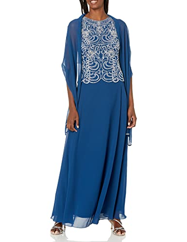Image of J Kara Womens Petite Sleeveless Scallop Long Beaded Dress W /Scarf