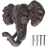 Polyugs Elephant Cast Iron Hook, Vintage Decorative Coat Hook, Home Wall Hanging, Versatile for Closets, Doors Bathrooms Holds Backpacks, Robes, Coats, Hats, Scarves, Keys More