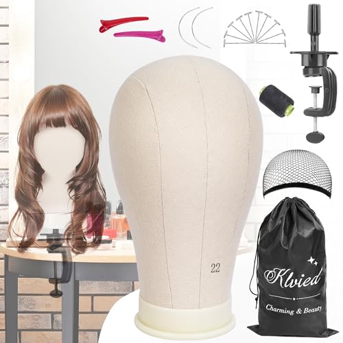 Klvied 22 Inch Cork Canvas Block Head Mannequin Head for