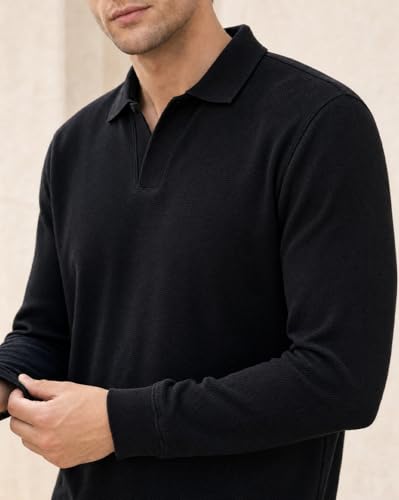 Image of Nobero Popcorn Textured Full Sleeve Polo T-Shirt for Men | Regular Fit