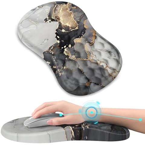 AIMSA Upgraded Wrist Rest Support Mouse Pad, Ergonomic Mousepad Massage Memory Foam Design, Pain Relief Comfortable Wrist Cushion Mat Non-Slip PU Base for Home Office, Gray Ink Marble Cover