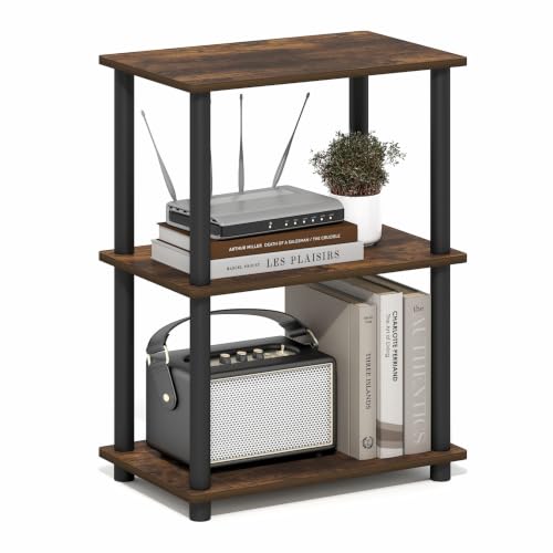 Image of Furinno Turn-N-Tube Storage Shelves, 3-Tier Open Frame Book Shelf, Standing Corner Shelf, Toolless Open Shelves, for Organization and Storage, Living Room, Garage, Home Office, Amber Pine