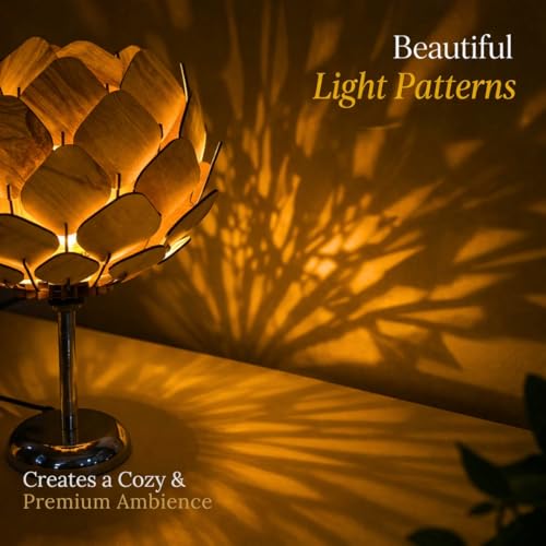 Image of Handcrafted Wooden Table Lamp, Minimalist Lighting for Bedroom, Living Room & Office, Eco-Friendly Desk Lamp, LED Bulb Compatible, Rustic Home Decor Accent Light
