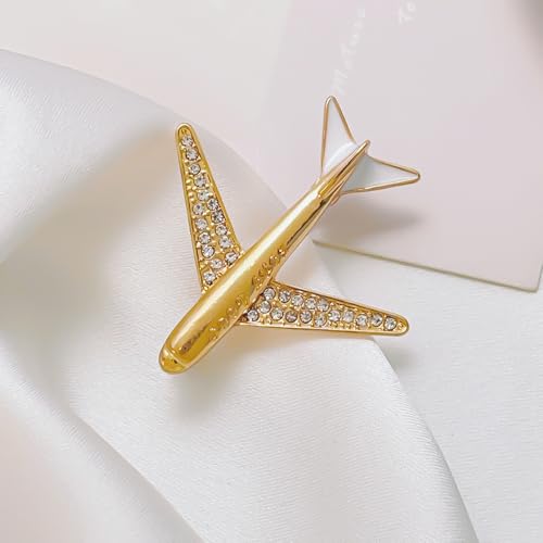 Image of Gold Plated Airplane Brooch Pin for Women Men Vintage Pilot Lapel Pin Suit Jackets Blazers Coats Unique Travel Themed Gifts for Aviators Graduation Birthday