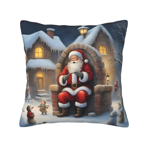 MCXWD Funda de cojín cuadrada de tela con estampado de Papá Noel Snow Secenry para las cuatro estaciones, para el hogar, el coche, el campamento