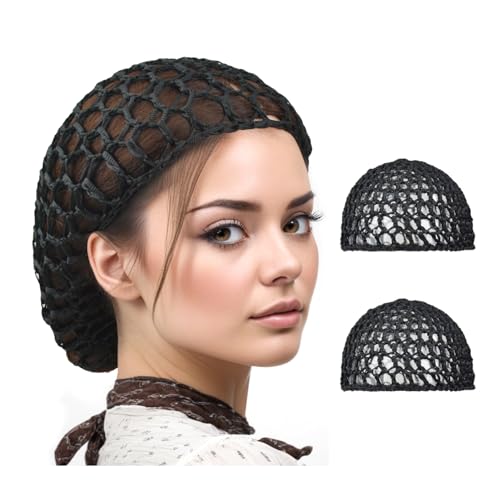 2 Pcs Hair Nets for Sleeping in Mesh Crochet Hair Net Mesh Wig Caps for Women's Keep Curls Hair Sleeping (Black)