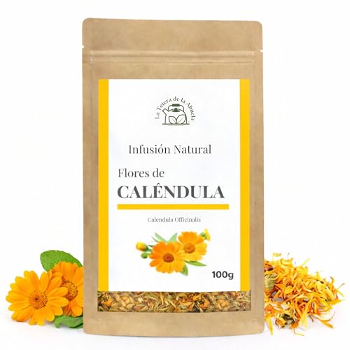 Infusión Natural de Caléndula 100 g – Flores Enteras y Secas – Té a Granel para Bienestar y Cuidado Interior – La Tetera de la Abuela
