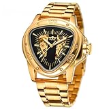 DAXIAOYU Herren-Automatikuhren für Herren, Luxus-Marke, hohles Dreieck, männliche mechanische Armbanduhren, Skelett, wasserdicht, Goldfarben / Schwarz, Luxuriös