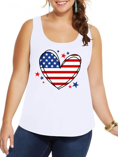 Image of Ithalt Plus Size 4th of July Tops for Women American Flag Tank Tops USA Patriotic Shirts Red White and Blue Sleeveless