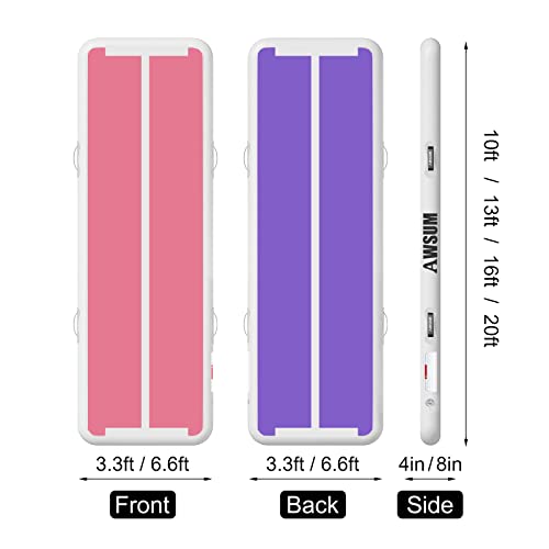 Awsum Air Gymnastics Mat 10Ft/13Ft/16Ft/20Ft/23Ft Inflatable Track Training Mat 4/8 Inches Thick Tumbling Mat With Electric Pump For Home/Gym/Outdoor Purple/Pink #TOP3