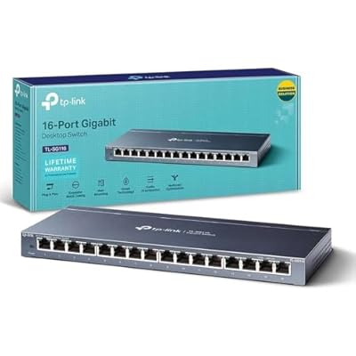 TP-Link TL-SG116 16-Port Desktop Gigabit Network Switch, Green Power-Saving Ethernet Splitter, Support 802.1p/DSCP QoS and IGMP Snooping Function, Wall-Mounting Design, Plug & Play
