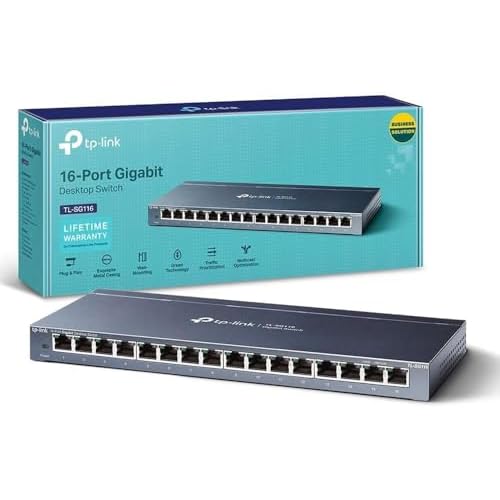TP-Link TL-SG116 16-Port Desktop Gigabit Network Switch, Green Power-Saving Ethernet Splitter, Support 802.1p/DSCP QoS and IGMP Snooping Function, Wal