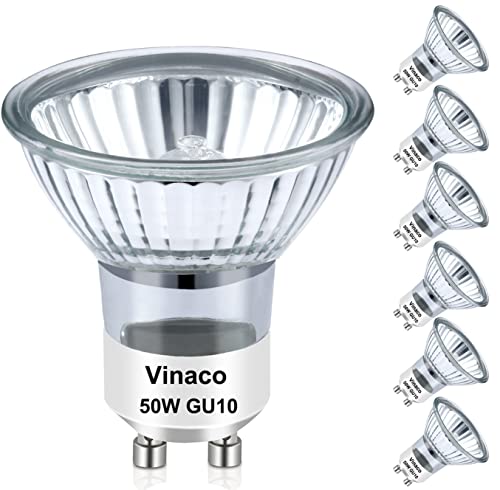 Vinaco GU10 Bulb, 6 Pack Halogen GU10 120V 50W, Dimmable, MR16 GU10 Light Bulb with Long Lasting Lifespan, gu10+c 120v 50w for Track&Recessed Lighting, Gu10 Base Bulb, 50W MR16/FL/GU10 #1