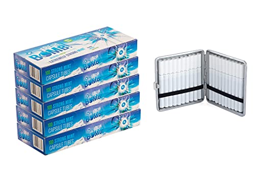 Sunmondo Fresh Bomb Arctic Click Hülsen 500 Stück (5x100) Menthol Aroma durch Klick aktivierbar Inkl. Etui Frische Zigarettenhülsen mit Kapsel