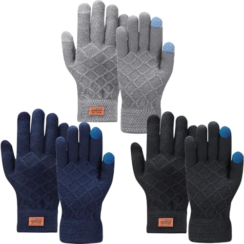 SummitEdge 3 Paar Winter Handschuhe Herren Damen, Touchscreen Winterhandschuhe, Elastisch Warme Thermo Strickhandschuhe mit Fleecefutter für Outdoor Sport, Laufen, Radfahren