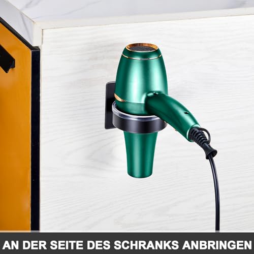 WAYASI Föhnhalter Wand Ohne Bohren, Föhn Halterung Aufbewahrung, Fönhalterung Wandhalterung, Halterung für Fön, Selbstklebend Haartrocknerhalter für Bad Barbershop Hotel (Schwarz)
