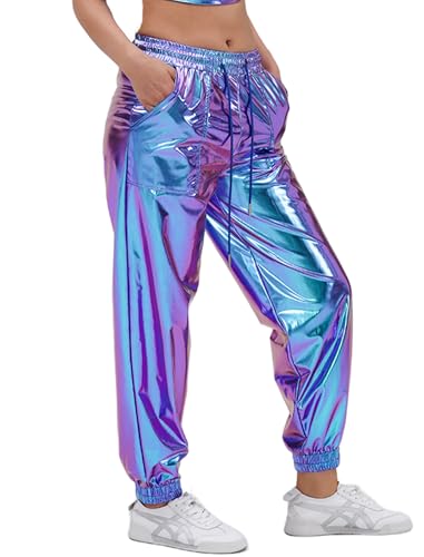 Pantalon cargo métallisé brillant coupe haute rétro aux finitions soignées