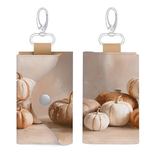 Vintage Pumpkins Beige Aesthetic Key Holder Bag PU Leather ID Card Holder Keychains Case Cover for Men Women3