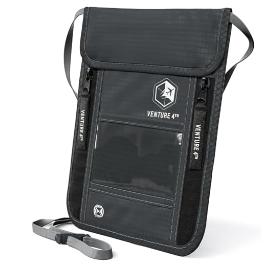 VENTURE 4TH Travel Neck Pouch with RFID Blocking - Travel Wallet Passport Holder (Grey)