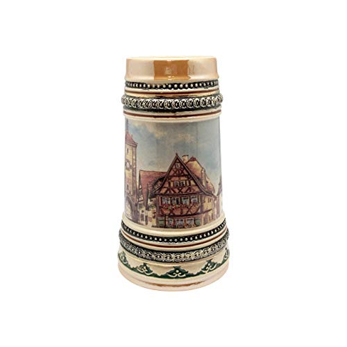 1 Liter | OktoberfestHaus Germany Beer Stein Mug Gift Tankard Jarras Para Cerveza Rothenberg Germany Dorf (Village) Beer Mugs, Beer Steins for Men and Beer Lover Gift Idea, Beer Mug Gift