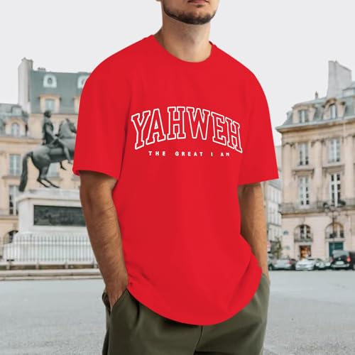 Wedsadl Christian Jesus Shirts for Men Religious God Yahweh Faith Shirt Bible Verse Vintage Oversized Graphic Tees Cotton Top(Red,2XL) by Wedsadl - Used condition - Image 3