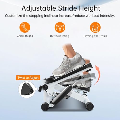 Steppers for Exercise at Home, Mini Stepper with Resistance Bands, Hydraulic Fitness Stepper with LCD Monitor, 360LBS Weight Capacity Portable Stair Stepper for Small Spaces