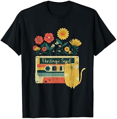 Vintage Cat Shirt for women - Retro Soul Flowers Wildflower T-Shirt