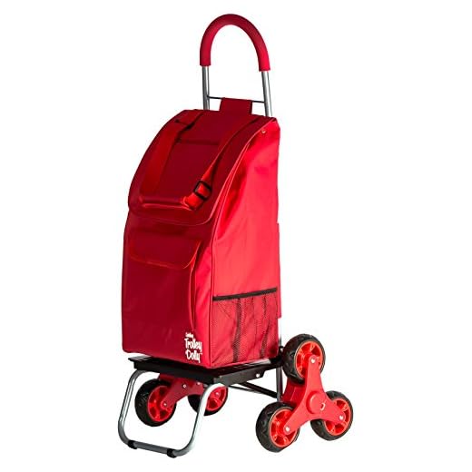 dbest products Stair Climber Trolley Dolly 2, Red Shopping Grocery Foldable Cart Condo Apartment