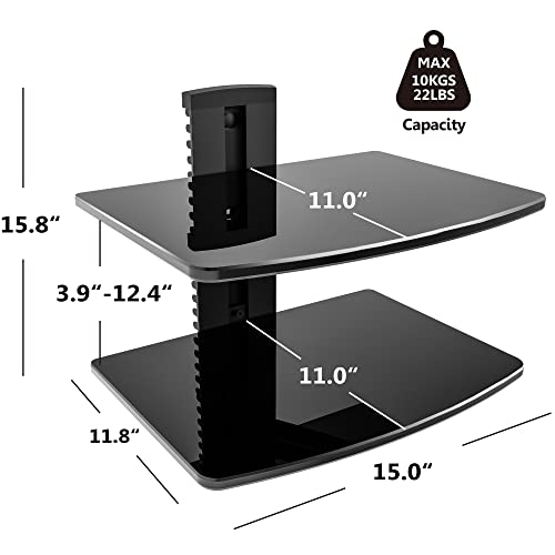 Fitueyes FBA_COMIN16JU047538 2 Tiers Floating Shelves For Wall Under Tv Dvd Shelf Wall Mount Shelves Hold Up To 22Lbs Tempered Glass thumb #2
