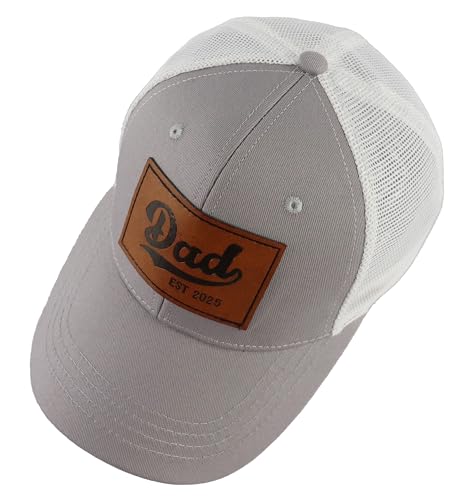 Image of Dad Est 2025 Trucker Hat for Men, Adjustable Leather New Daddy Gifts Baseball Cap