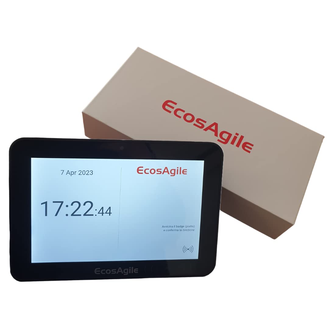 eClock- Timbracartellino digitale 8 pollici con badge NFC RFID. Rilevazione Presenze POE, WI-FI e SIM 4G LTE. Software Gestione Presenze e Assenze GRATIS 1 anno