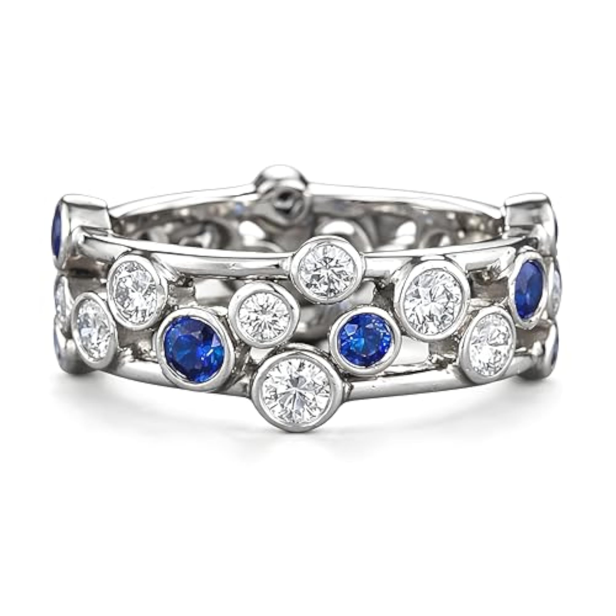 Women's Exquisite Blue & White Round Zircon Band Ring