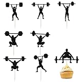 16-piece set Black Glitter Gym Theme Cupcake Topper, weightlifting Cupcake Topper,Gym Theme Party Supplies