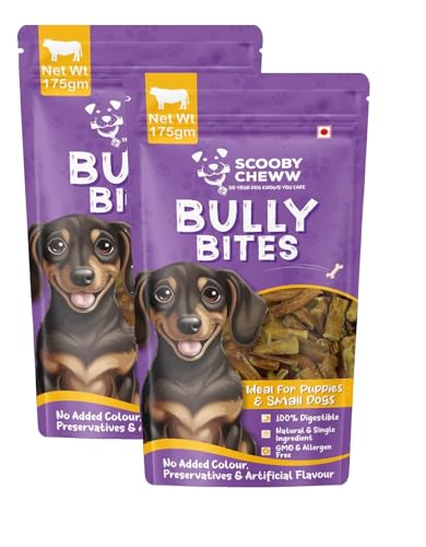 Scooby Cheww Dried Bully Chew Thick Sticks – 100% Natural Protein-Rich Dog Treat | Long-Lasting, Single Ingredient, Rawhide-Free Chews | Ideal for Small, Medium & Adult Dogs | 160g Bully Bites Pack