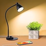 LED Schreibtischlampe Metall mit USB Ladeanschluss/3 Beleuchtungsmodi und 18 Helligkeitsstufen/360° Flexibler Schwanenhals/Lichtsensor, Schreibtischlampe für Home Office Studium und Arbeit