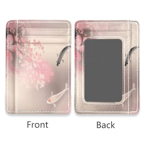 Front Pocket Minimalist Leather Slim Wallet Credit Card Holder Hand Drawn Koi Fish for Men & Women2