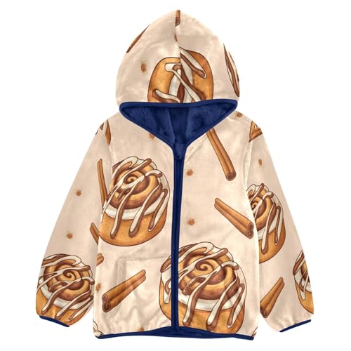 Cinnamon Rolls and Sticks Pattern Toddler Fleece Jacket Girl Boys Hooded Fleece Jacket Coat Warm Outwear Zip-up 3-10T
