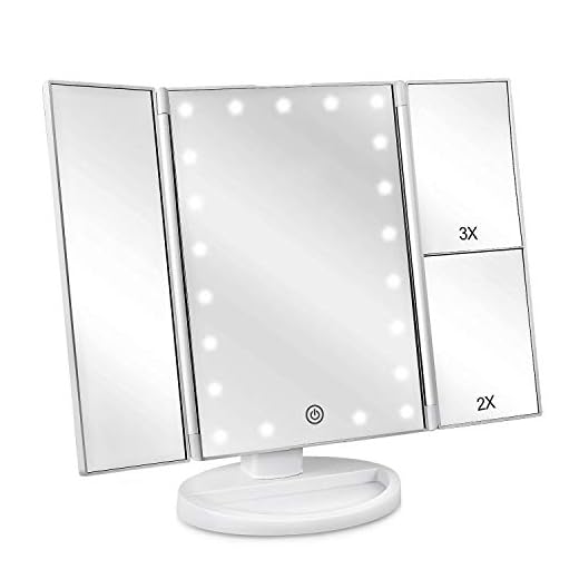 Espejo de Maquillaje con LED, Iluminado Espejo de Mesa Luz con Ampliación 1X / 2X / 3X Plegable Espejo de la Vanidad Rotación 180° Pantalla Táctil Espejo Cosmético para Hombre y Mujer
