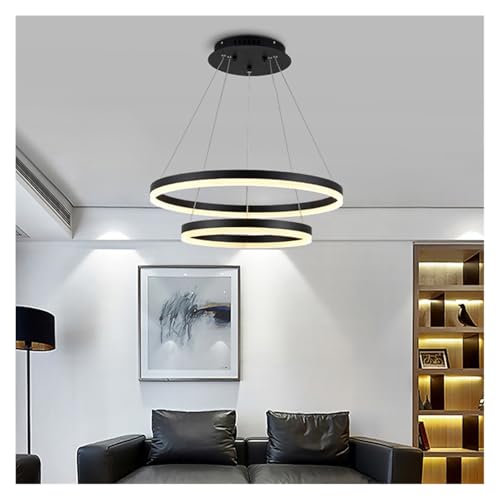 Lustre moderne à anneaux LED couleur café or pour une salle à manger chaleureuse