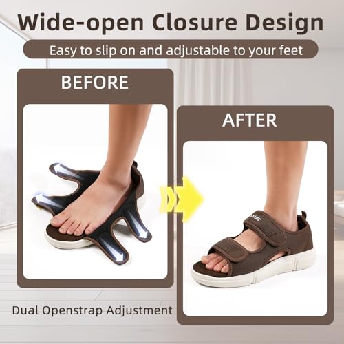 Diabetic Sandals for Men Wide Toe Swollen Feet Adjustable for Foot Pain Relief Open Toe Casual Athletic Diabetic Shoes Sandals for Outdoor Beach Travel Summer Khaki 103