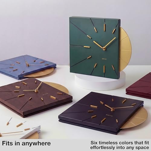 Image of Driini Mid Century Modern Wall Clock, Battery Operated, Green and Gold | Square MCM face with a minimalist midcentury look. Contemporary decorative analog design for kitchen, office or living room