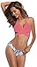 Produktbild SHEKINI Damen Bikini Set Push up Verstellbar Crossover Ties-up Neckholder Bikinioberteil Zweiteiliger Badeanzug Triangel Gedruckt Niedrige Taille Sport Bikinihose Strandkleidung (S, Wassermelone rot)
