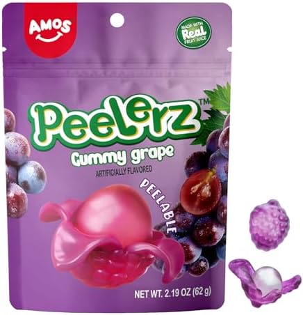 AMOS Grape Peelerz Gummy Candy, Peeling Gummy Grape Gift Candy Resealable 2.19oz Bags (1 Pack)