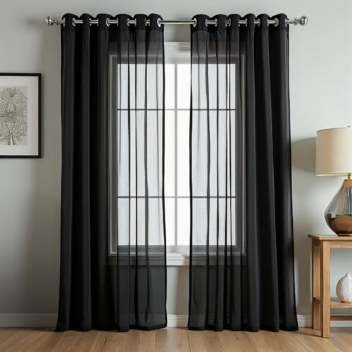 NAKIHOUSE Rideau Voile 84 Drop 2 Panneaux Rideaux Filet pour Fenêtres Haut à Œillets Rideaux Transparents pour Cuisine Salon Chambre Traitement de Fenêtre,...